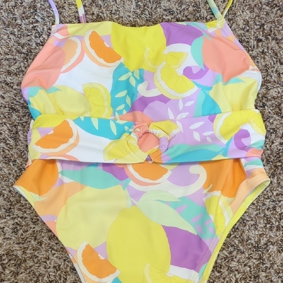 Cupshe multicolor citrus belted high leg cheeky square neck one piece swimsuit - Picture 4 of 9